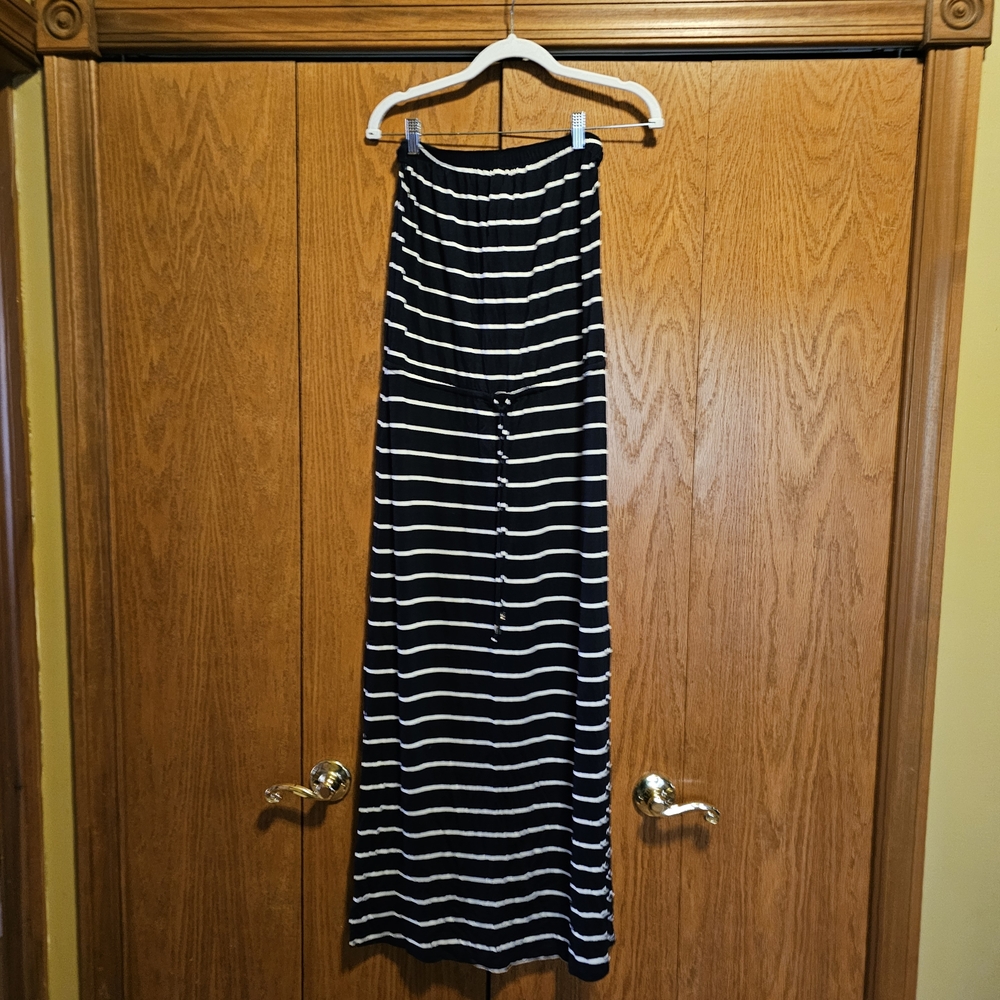 Navy Blue and White Rico Striped Tube Maxi Skirt VERONICA M